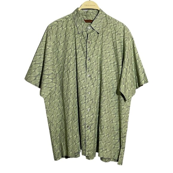 Tori Richard Hawaiian Button Shirt Men Size L Green Leaf Nature Tropical Pocket - Picture 1 of 12